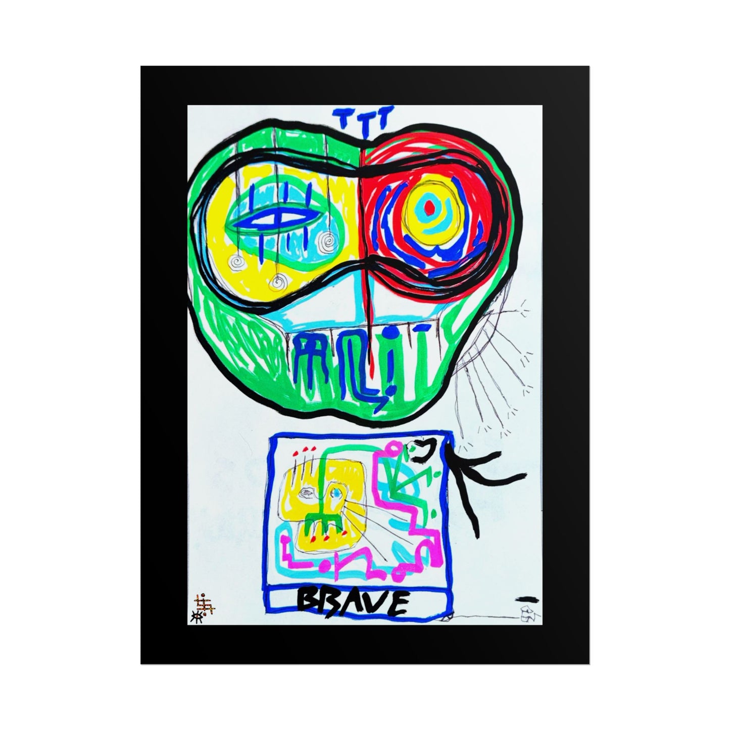 Abstract Brave Face Art Poster — Colorful Modern Expressionist Wall Art (Rolled Poster)