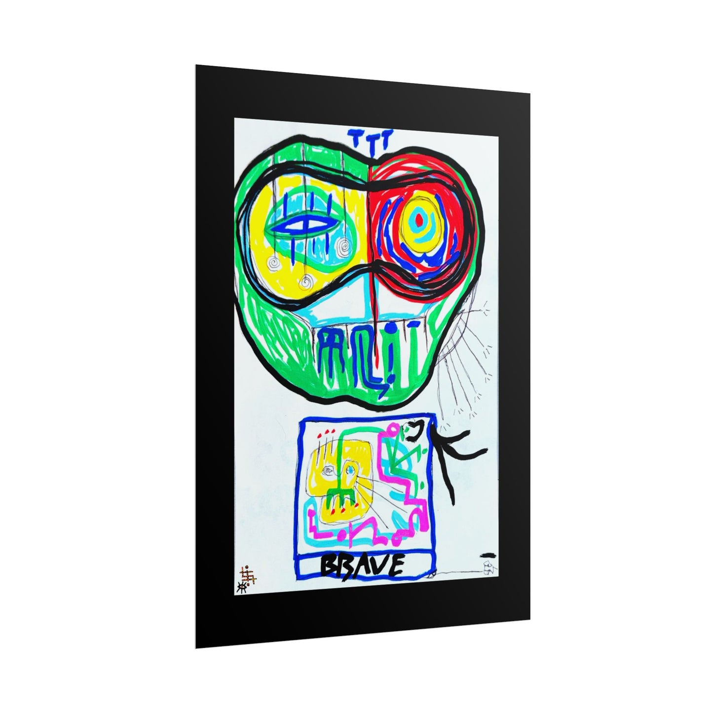 Abstract Brave Face Art Poster — Colorful Modern Expressionist Wall Art (Rolled Poster)